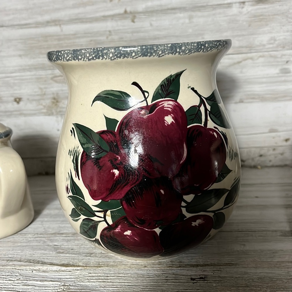 Home and Garden Party Apple Stoneware Crock and matching salt and pepper shakers